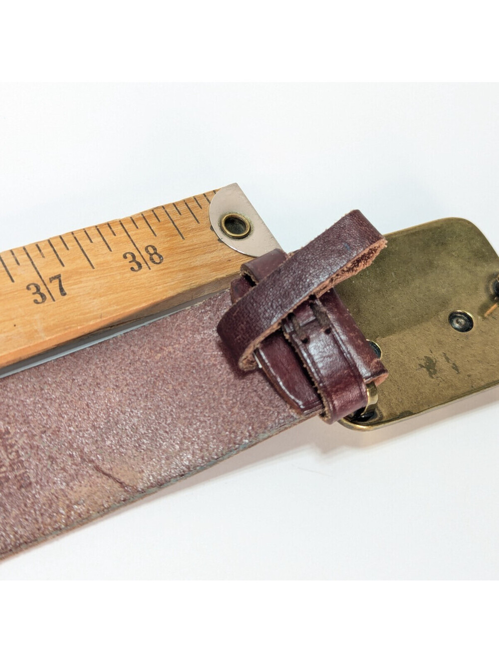 Lauren Ralph Lauren Monogramed Brass Buckle Brown Leather Belt 34-36" Lions Logo - Picture 8 of 8